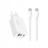 Maxlife adowarka sieciowa PD QC MXTC-08-65ACC 2x USB-C 1x USB 65W z kablem 60W 2m biaa