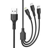 XO kabel NB230 3w1 USB + USB-C + microUSB + Lightning 1,0m 2,4A czarny