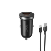 XO adowarka samochodowa CC56 PD 30W QC 1x USB 1x USB-C czarna + kabel USB - Lightning