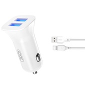 XO adowarka samochodowa TZ10 2x USB 2,4A biaa + kabel USB-C