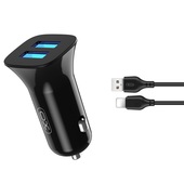 XO adowarka samochodowa TZ10 2x USB 2,4A czarna + kabel Lightning