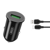 XO adowarka samochodowa TZ12 czarna 1USB QC plus kabel USB-C 18W