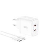 XO adowarka sieciowa CE08 PD 50W 2x USB-C biaa + kabel USB-C - Lightning