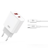 XO adowarka sieciowa CE12 PD QC 3.0 20W 1x USB 1x USB-C biaa + kabel USB-C - Lightning