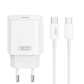 Szybka adowarka XO 25W z kablem do telefonu 2 wejcia USB i USB-C biaa do Samsung Galaxy A71