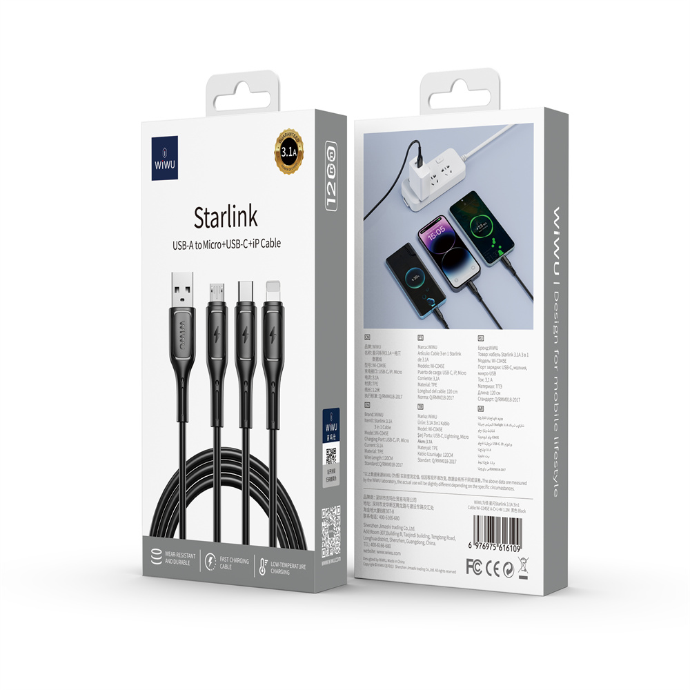 WIWU kabel Starlink Series 3.1A 3in1 cable Wi-C045E A-C+L+M czarny / 2