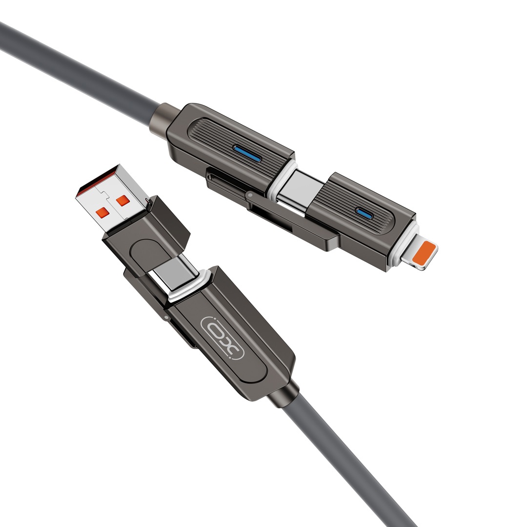 XO kabel NB275 4w1 USB-C - Lightning + USB + USB-C 60W 1,0m szary / 3