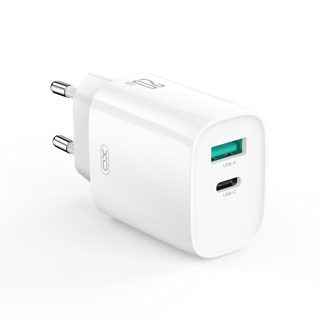 XO adowarka sieciowa CE29 PD 20W 1x USB-C 1x USB biaa + kabel USB-C - Lightning / 2