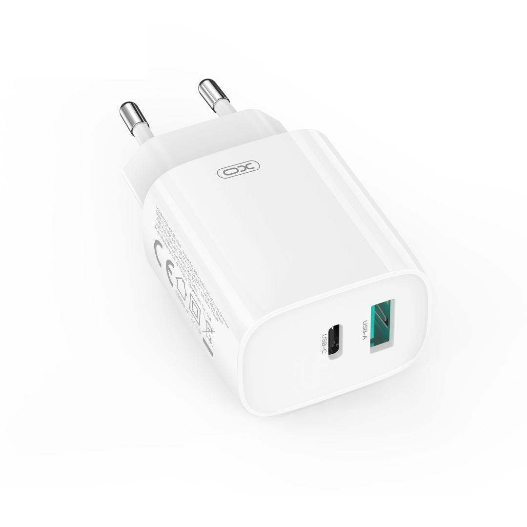 XO adowarka sieciowa CE29 PD 20W 1x USB-C 1x USB biaa + kabel USB-C - Lightning / 3