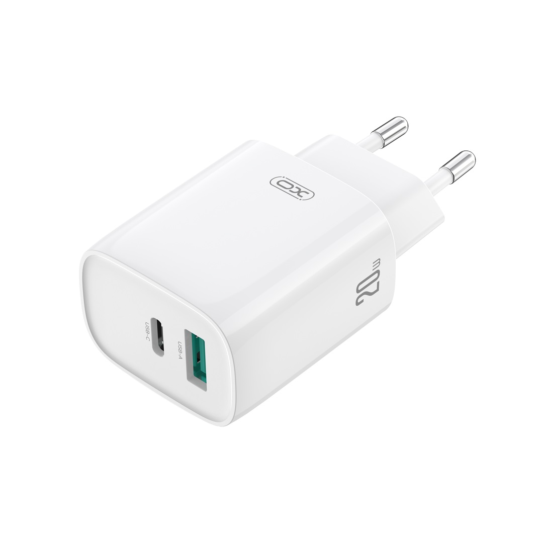 XO adowarka sieciowa CE29 PD 20W 1x USB-C 1x USB biaa + kabel USB-C - Lightning / 4