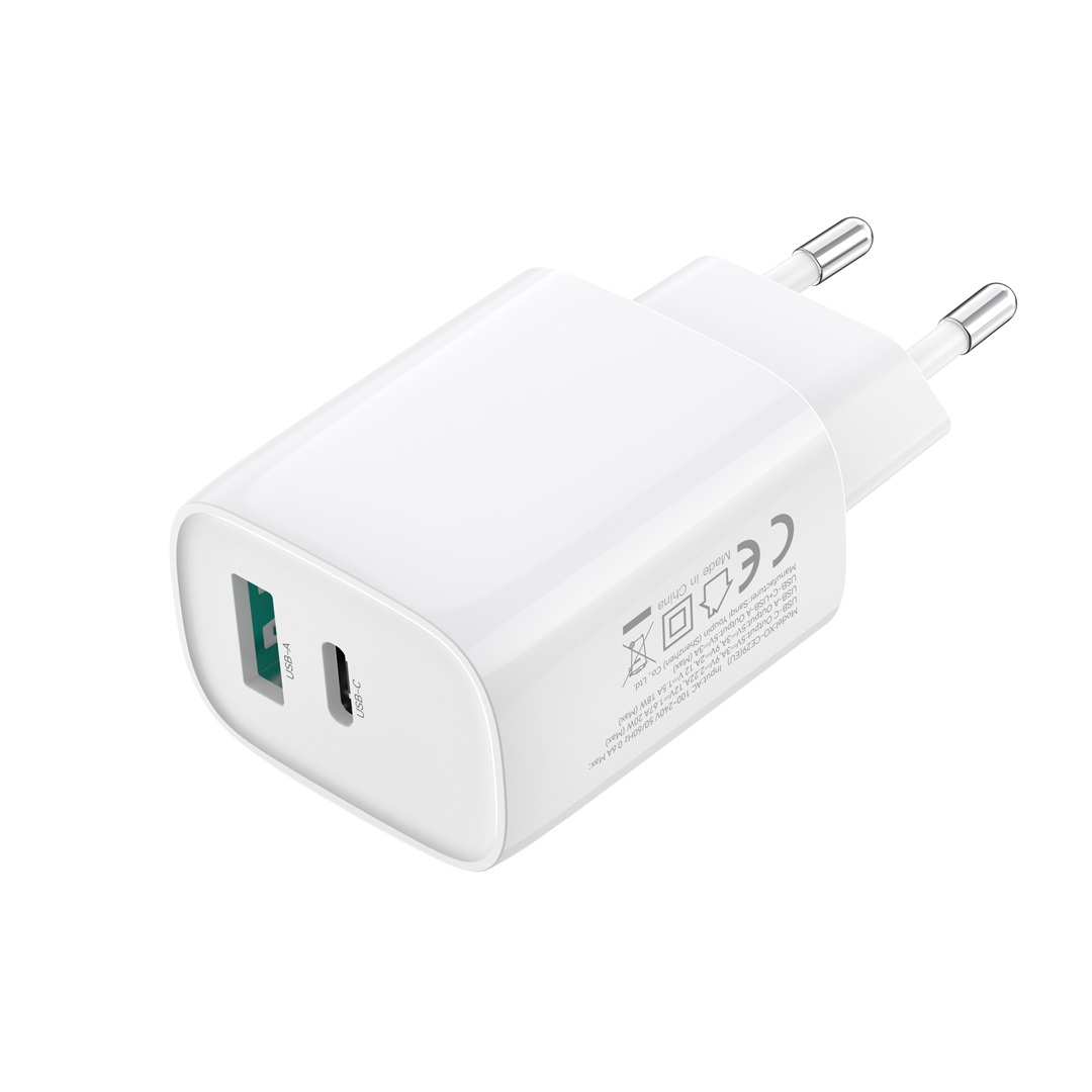 XO adowarka sieciowa CE29 PD 20W 1x USB-C 1x USB biaa + kabel USB-C - Lightning / 5