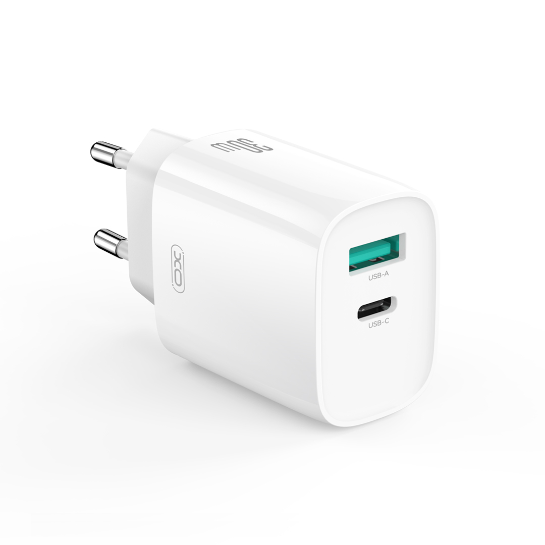 XO adowarka sieciowa CE30 PD 30W 1x USB-C 1x USB biaa + kabel USB-C - Lightning / 2