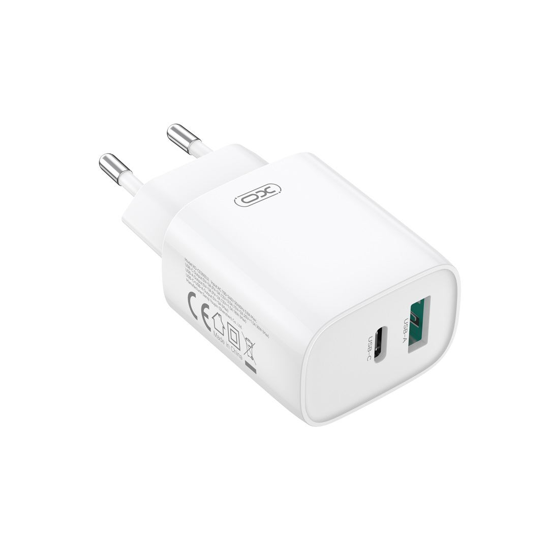 XO adowarka sieciowa CE30 PD 30W 1x USB-C 1x USB biaa + kabel USB-C - Lightning / 3