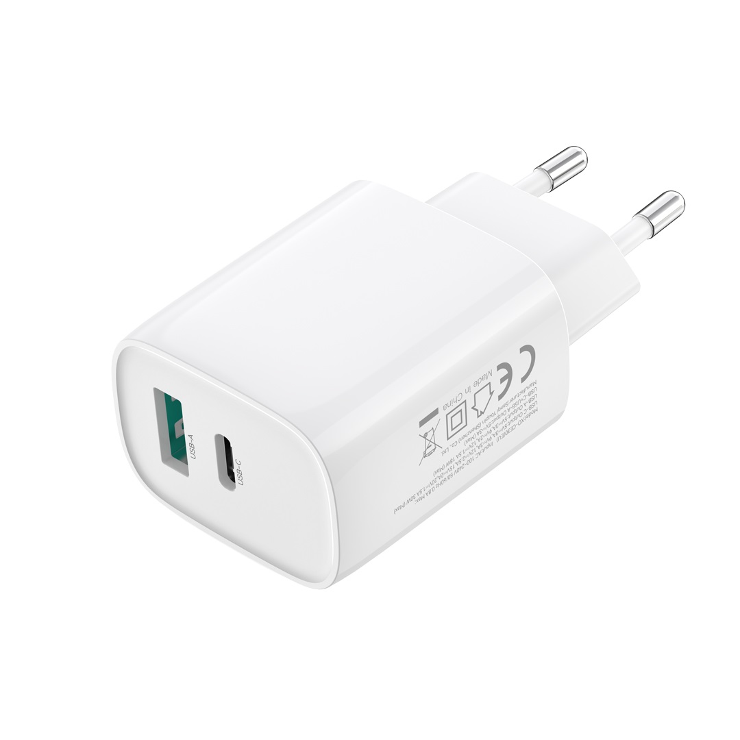 XO adowarka sieciowa CE30 PD 30W 1x USB-C 1x USB biaa + kabel USB-C - Lightning / 5