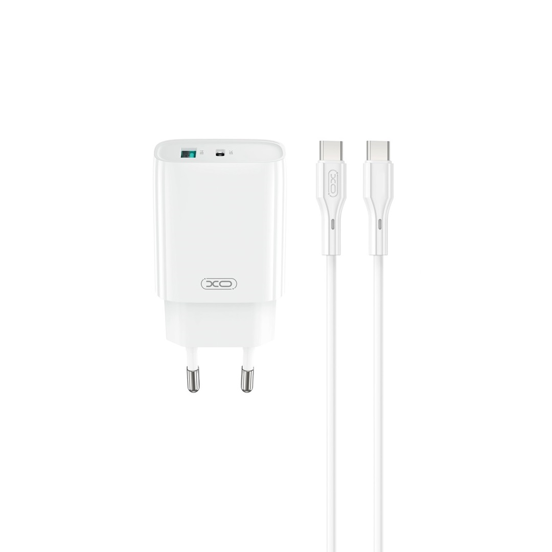 XO adowarka sieciowa CE30 PD 30W 1x USB-C 1x USB biaa + kabel USB-C - USB-C